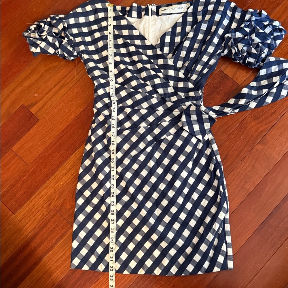 Fame And Partners Blue and White Checkered Mini Dress Hidden Zip Back Size 2 - Picture 6 of 7